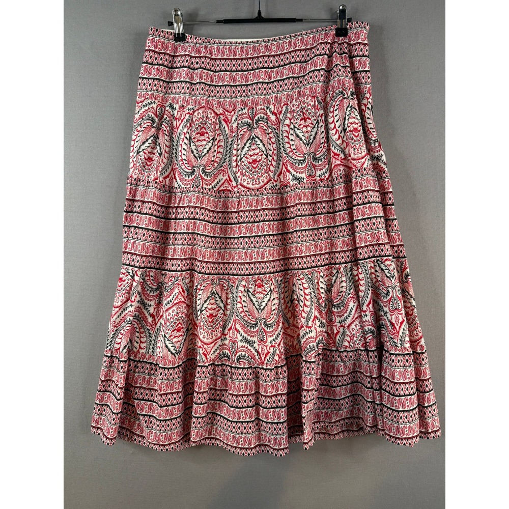 Chaps Tiered Midi Maxi Skirt Womens 12 Red Bandana Western Cowgirl Boho Cotton